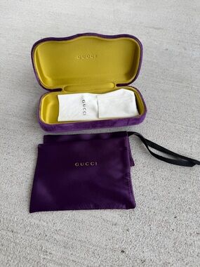 Authentic Gucci Sunglasses Case Purple Velvet Yellow Interior w/ Dust Bag Cloth